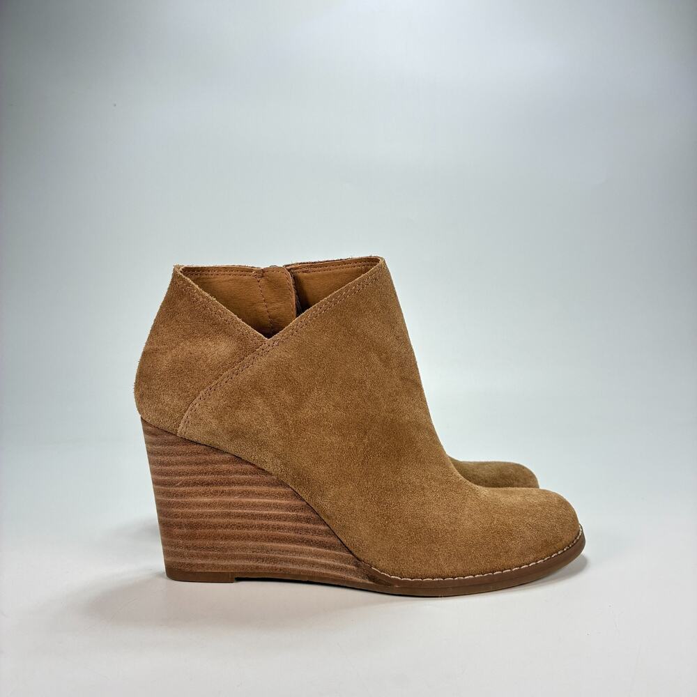 Lucky Brand Yakeena Brown Leather Cut Side Zipper Wedge Bootie Women's Size 7.5M